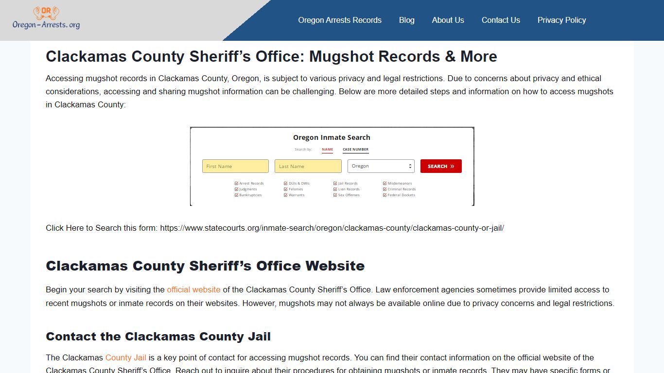 Clackamas County Sheriff’s Office: Mugshot Records & More